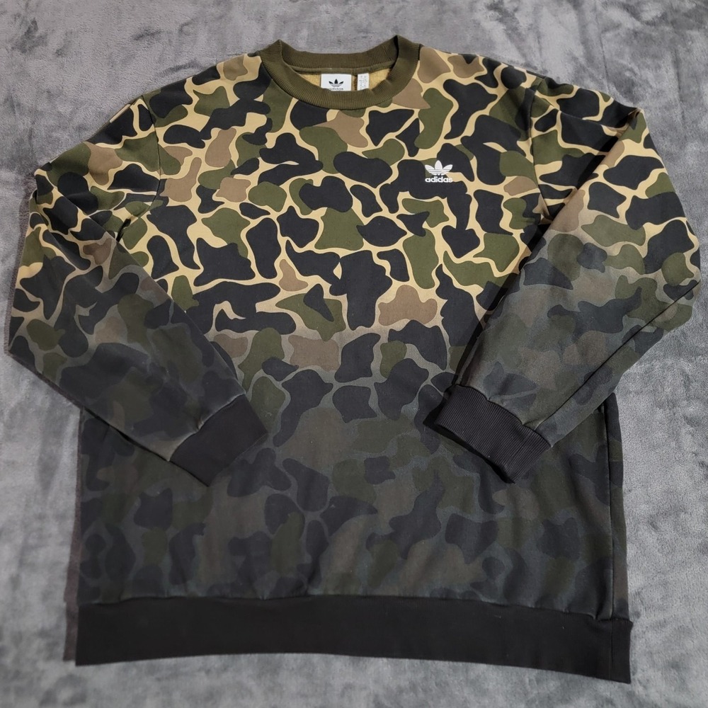 Adidas Originals Sweatshirt Men XL Green Camo Crewneck Pullover Trefoil CE2463